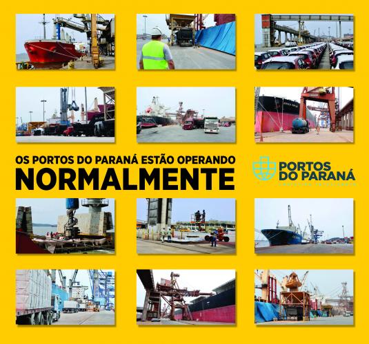 A Portos do Paraná esclarece que os portos de Paranaguá e Antonina NÃO terão as operações paralisadas e que todas as atividades de carga e descarga, por navios, caminhões, ou trens, serão mantidas normalmente. A empresa pública reitera que está adotando todas as medidas de prevenção ao COVID-19 e publicou nesta quarta-feira (18) a Ordem de Serviço 64/2020, com todas as ações que serão tomadas para proteger os trabalhadores e toda comunidade.