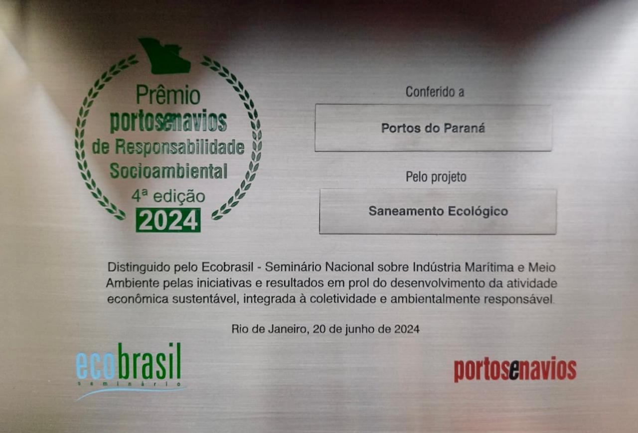 Portos do Paraná vence prêmio Portos e Navios de Responsabilidade Socioambiental