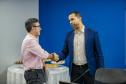 O presidente da Portos do Paraná, Luiz Fernando Garcia, dá boas-vindas a Edigar Martins