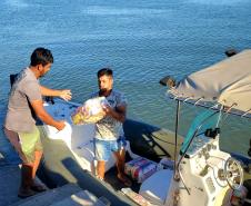 O Governo do Paraná entregou 10,5 toneladas de alimentos para pescadores, ribeirinhos e caiçaras que vivem em nove comunidades do Litoral do Estado.  O esforço atendeu 15 famílias da Ilha da Cotinga, 90 em São Miguel, 28 na Ponta do Ubá, 50 na Eufrasina, 25 na Europinha, 45 na Ilha do Teixeira, 125 na praia de Encantadas (Ilha do Mel), 50 em Piaçaguera e 100 no Amparo.