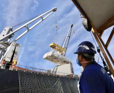 No berço 202 do Porto de Paranaguá, o navio Lady Lilly recebe uma carga inédita de gergelim em sacas. O produto nacional, que segue para exportação, é estivado direto nos cinco porões da embarcação. Em média, cada espaço vai levar cerca de 4 mil toneladas da semente, totalizando um embarque de 20 mil toneladas que têm como destino a Guatemala.