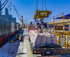 Quatro navios foram carregados simultaneamente com açúcar ensacado e a granel; movimento intenso deve seguir até outubro