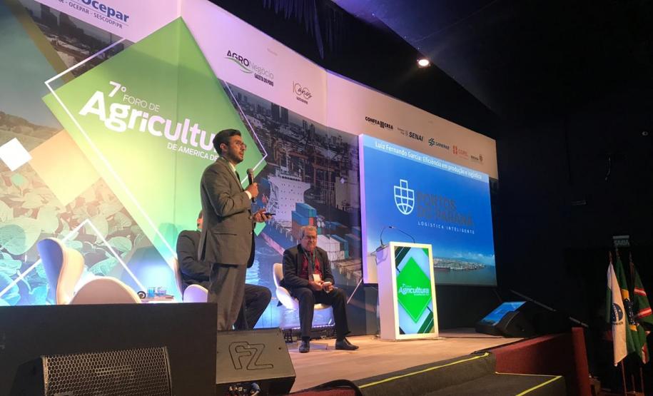 Presidente da Portos do Paraná, Luiz Fernando Garcia, no 7º Fórum da Agricultura da América do Sul