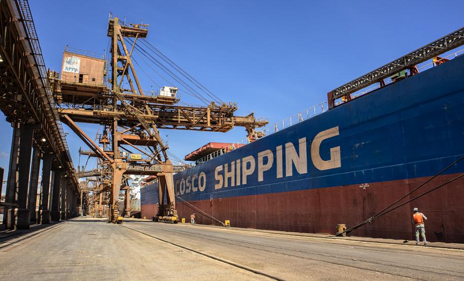 Serão 89 mil toneladas de farelo de soja, carregadas no navio Kang Xin Hai, que tem 254 metros de comprimento e segue para o porto de Amsterdã. Esta é a segunda maior operação de granéis em um único navio da história do porto paranaense