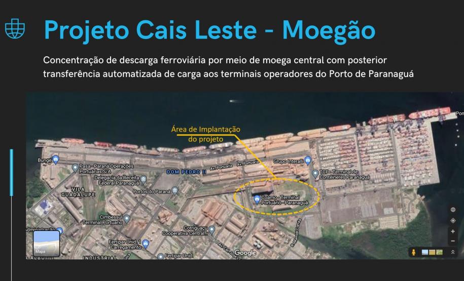 Nesta quarta-feira (20), em audiência pública, a Portos do Paraná apresentou o projeto Cais Leste, de centralização da descarga ferroviária em uma moega exclusiva, conhecido como “Moegão”.