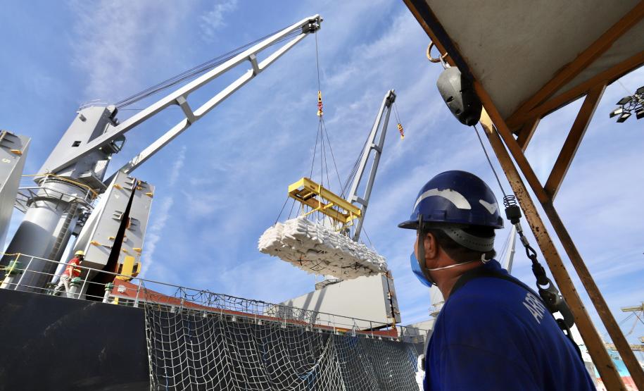 No berço 202 do Porto de Paranaguá, o navio Lady Lilly recebe uma carga inédita de gergelim em sacas. O produto nacional, que segue para exportação, é estivado direto nos cinco porões da embarcação. Em média, cada espaço vai levar cerca de 4 mil toneladas da semente, totalizando um embarque de 20 mil toneladas que têm como destino a Guatemala.
