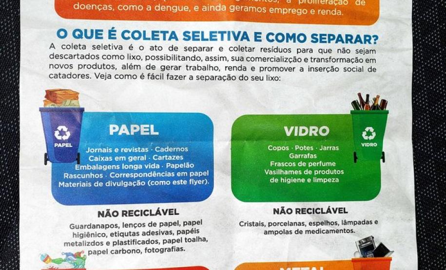 Objetivo é conscientizar a população em relação aos dias e rotas da coleta seletiva e como fazer o descarte do lixo reciclável.