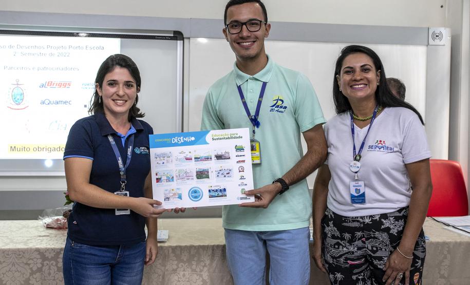 Cinco alunos de escolas municipais de Antonina e dez de Paranaguá, no Litoral, tiveram as suas artes selecionadas no projeto Porto Escola. Além de receberem o próprio desenho e frase impressos em placas gráficas, também ganharam um passeio pela Baía de Paranaguá.