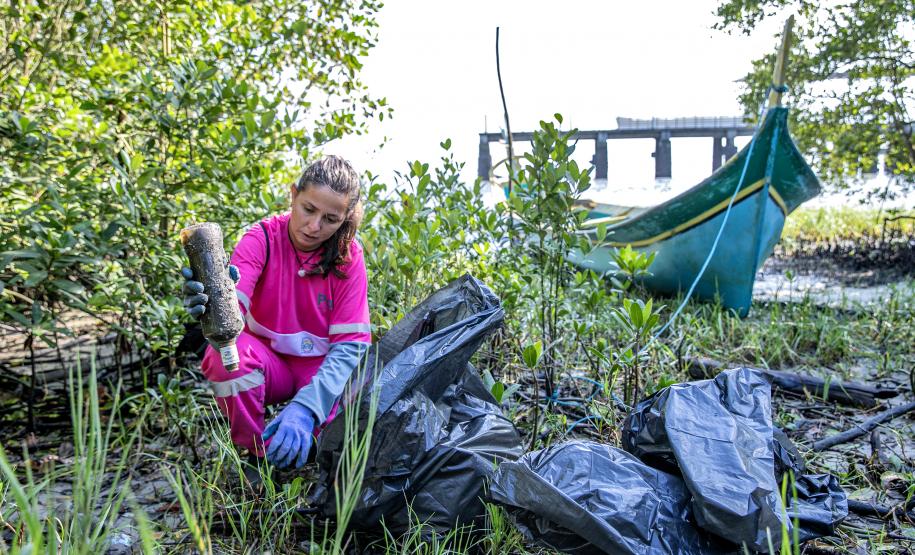 Mutirão de limpeza de manguezais da Portos do Paraná recolhe mais de 600 quilos de resíduos