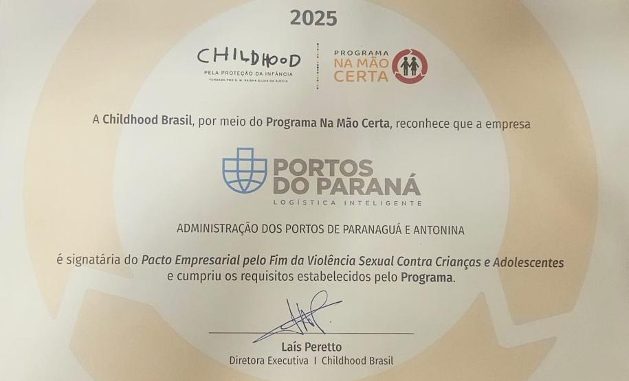 Portos do Paraná é reconhecida nacionalmente por ações de proteção à infância