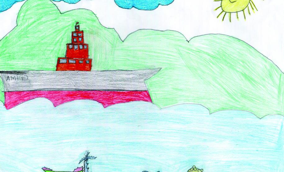 Desenhos feitos por crianças das ilhas ilustram calendário 2012 dos Portos do Paraná O aluno Gustavo dos Santos Gonçalves Baurakiades está no terceiro ano e estuda na Escola Municipal do Campo Eufrasina, na Ilha da Eufrasina. É dele o desenho que ilustra o mês de junho (foto), do calendário da Appa. De um lado, um enorme navio cargueiro. E próximo a ele, uma canoa de pescador: a do pai dele.