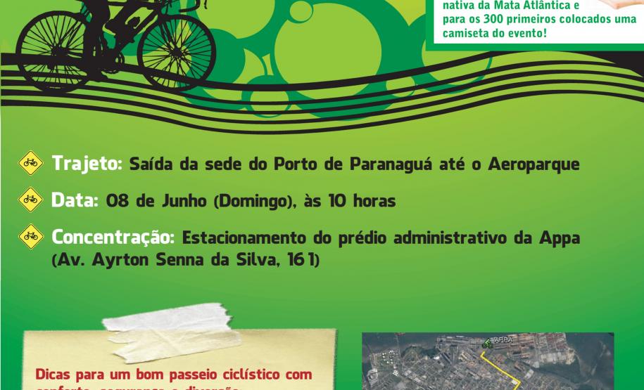 Passeio ciclístico encerra Semana do Meio Ambiente da Appa No próximo domingo, dia 8 de junho, a partir das 10h, acontece o 1º Passeio Ciclístico Porto e Meio Ambiente. O ponto de partida será o estacionamento do Centro Adminstrativo do Porto de Paranaguá (Palácio Taguaré). Dessa concentração, o trajeto terá quatro quilômetros até o Aeroparque. A ação, organizada pela Administração dos Portos de Paranaguá e Antonina (Appa), fecha a programação especial da Semana do Meio Ambiente.